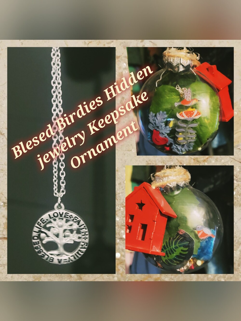 Hidden Jewelry Keepsake Ornament Gift Blessed Birdies Necklace Inside